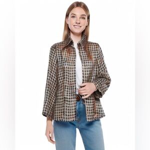 Chicos Fabulous Fall Signie Wool Blend Black Metallic Tweed Plaid Blazer Jacket